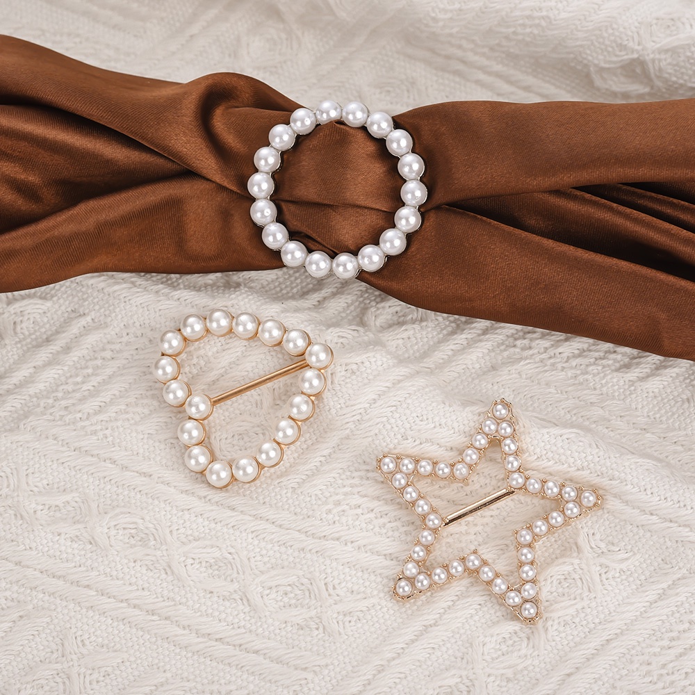 Pesona Diikat Perhiasan Fashion Simulasi Mutiara Temperamen Trendi Pentagram Sudut Tombol Bulat Hati Syal Sutra Gesper Tetap Bros