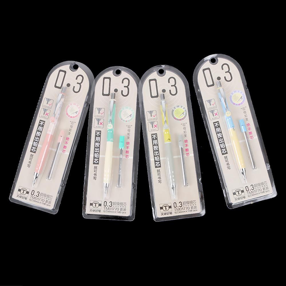 CHOOKYY 1set Pensil Mekanik 0.3mm Warna Acak Gambar Panas Isi Ulang Alat Tulis Plastik