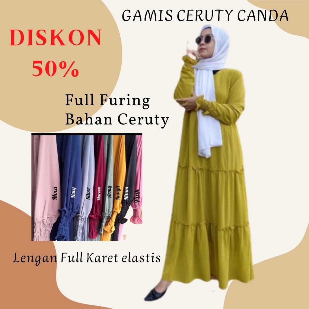 Gamis Ceruty Babydoll Polos Cewek Drees Ceruti Full Furing Premium Susun Premium Cewek Lengan Karet 