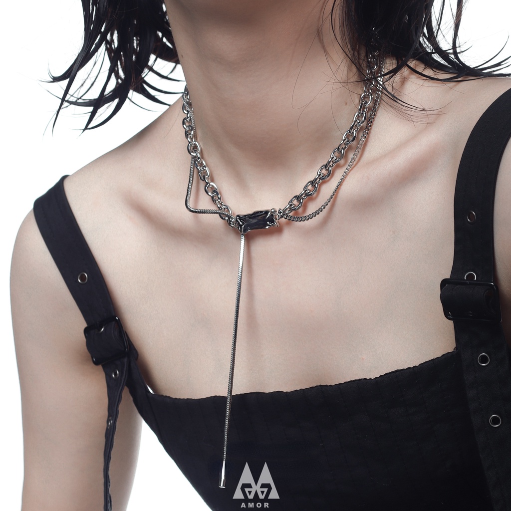 1stxulie Kalung Bahan stainless steel Aksen Berlian Untuk unisex