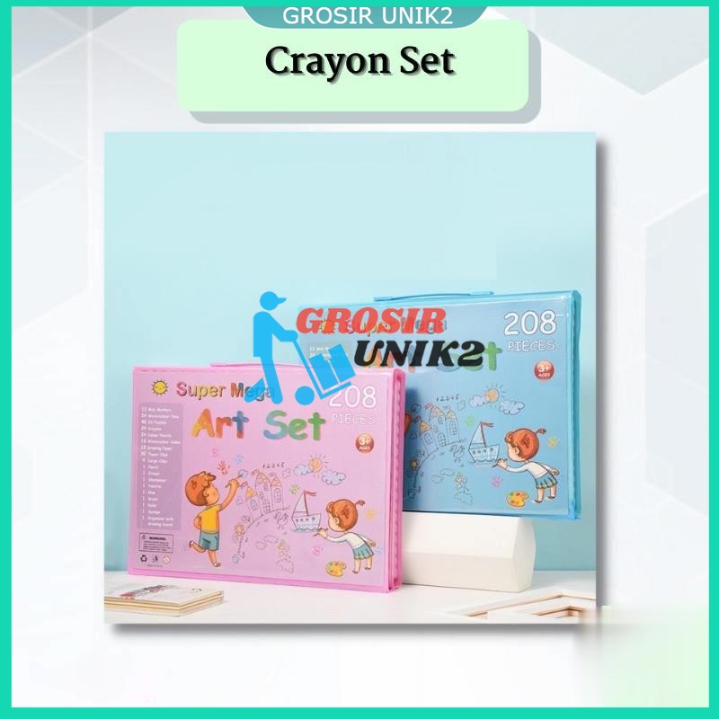 Pensil Warna Crayon Set 208 Pcs Alat Menggambar Mewarnai Anak PENCIL WARNA ANAK JUMBO