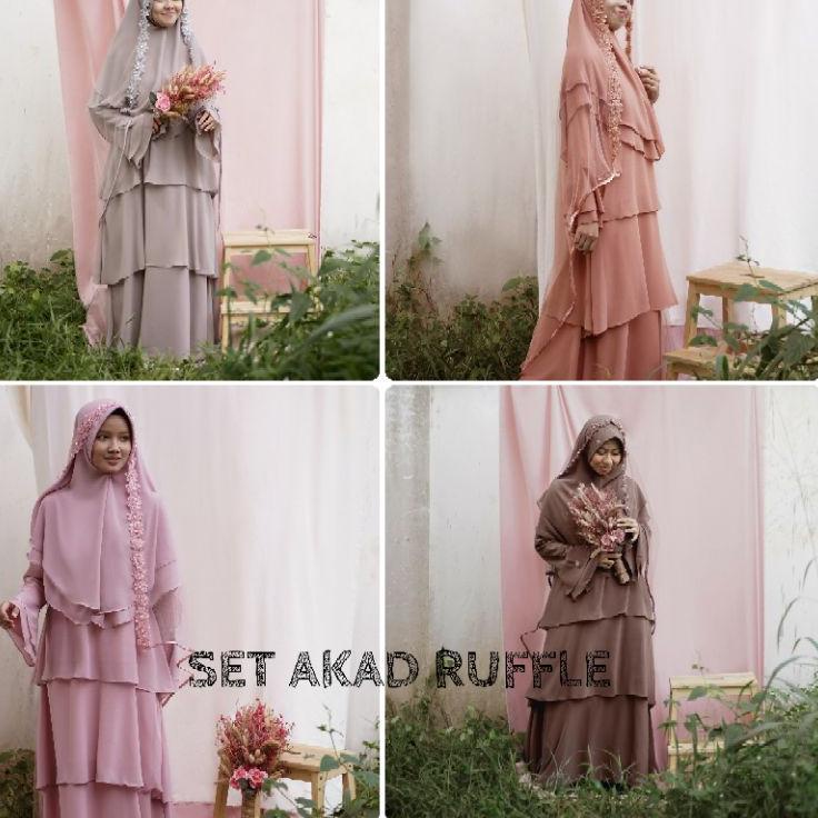 SET AKAD ALILA GAUN PENGANTIN SYARI BRUKAT Dress nikah putih pink ungu yellow {JBL.10Jn22w}