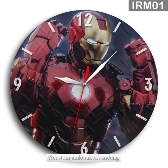 JAM DINDING KAYU UNIK IRON MAN SUPER HERO IRM01 FREE BATERAI - JAM DINDING IRON MAN - JAM IRONMAN