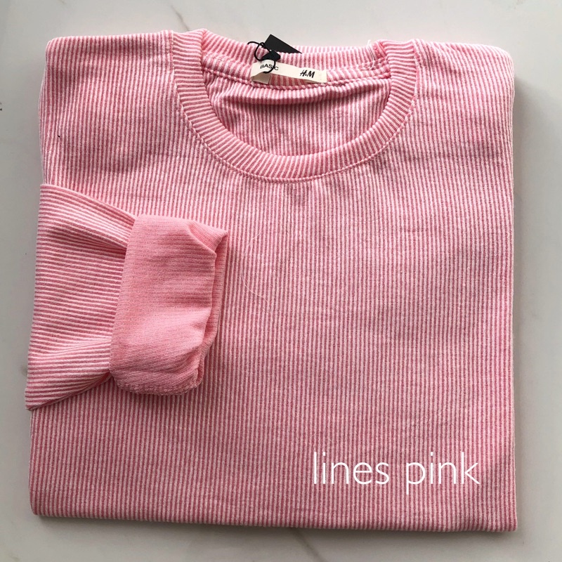 longsleeve rib basic sweater premium baju lengan panjang KALLYOUTFIT-LINES PINK