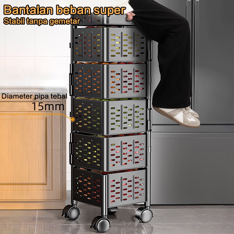 KAGK Rak Bumbu Buah Sayuran Stainless Steel Rak Dapur Berputar Multifungsi