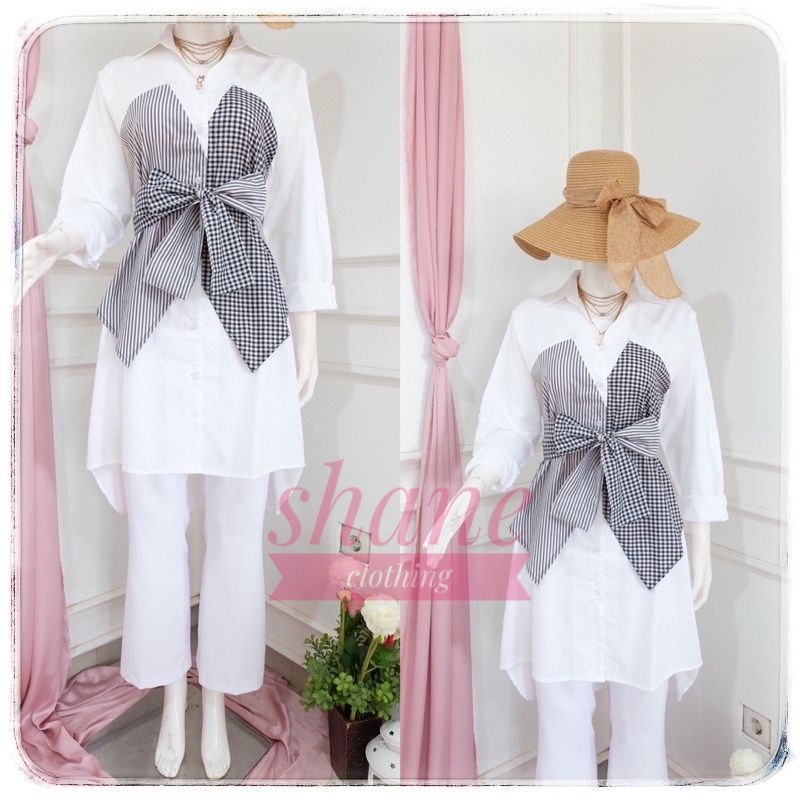 SHANE CLOTHING DRESS WANITA KOMBINASI KOTAK SALUR LENGAN PANJANG MODEL IKAT BAHAN KATUN 654