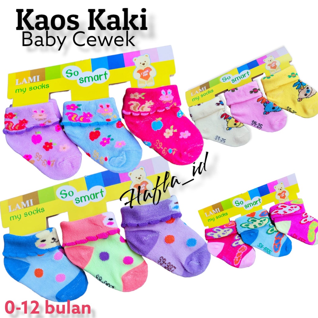 (3 pasang) kaos kaki bayi perempuan 0 6 bulan