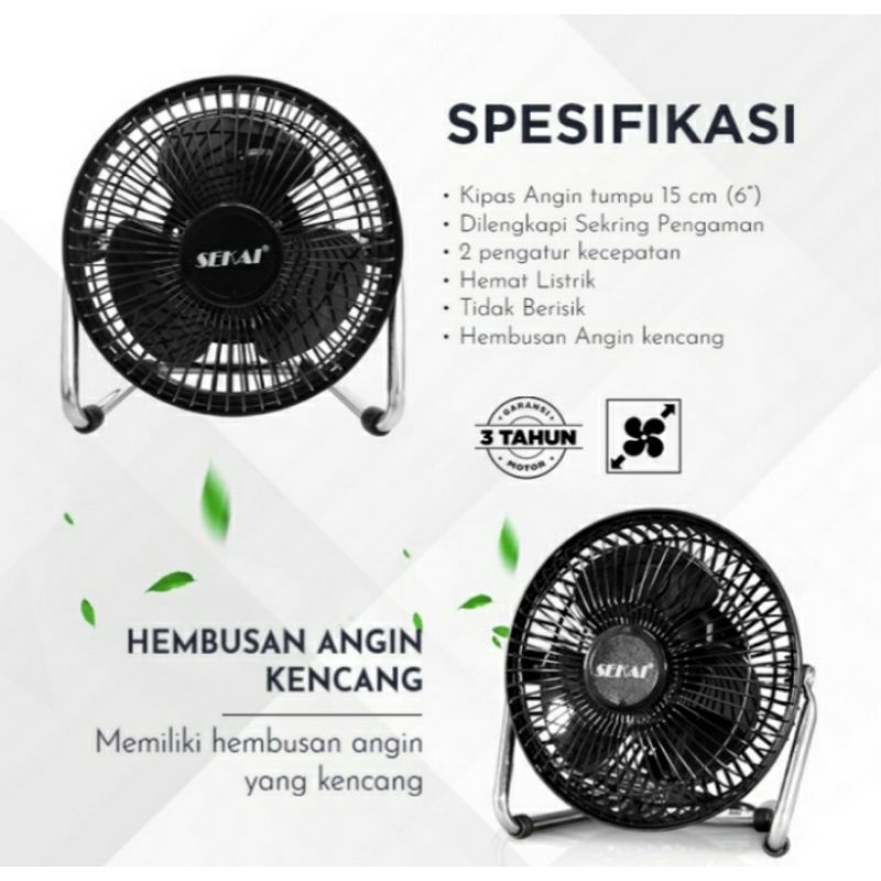 Kipas Angin Listrik Merk Sekai Diameter 6 inci Dudukan Stainles