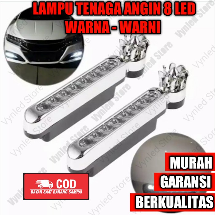 Led lampu tenaga angin mobil 8 mata warna-warni tanpa listrik