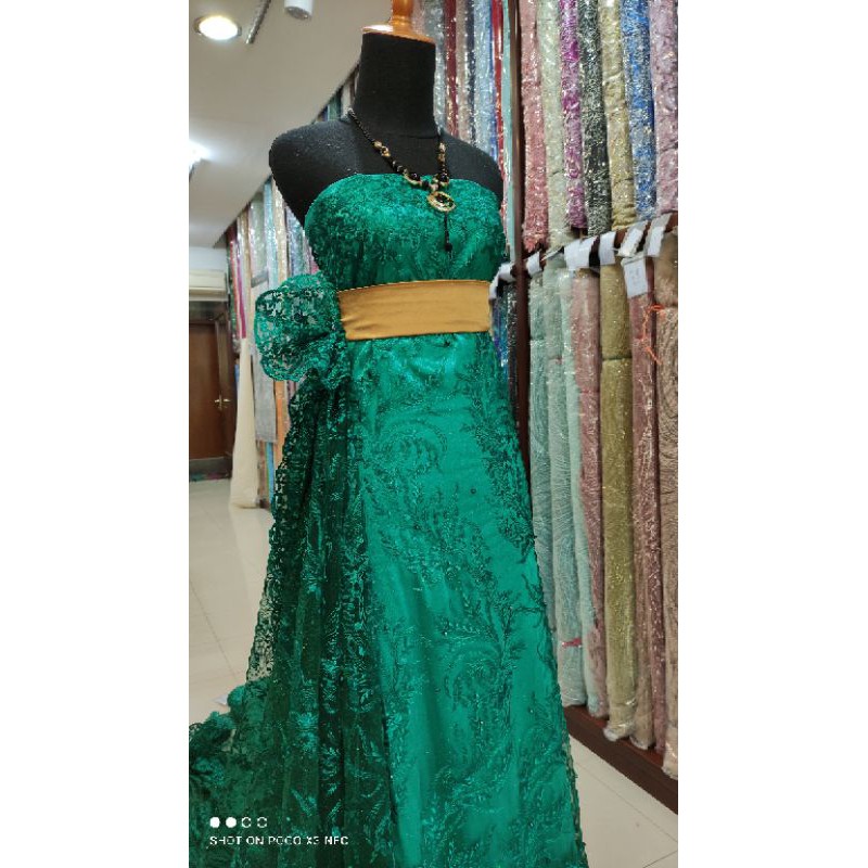 Kain Tile Brokat Kebaya Dress Hijau