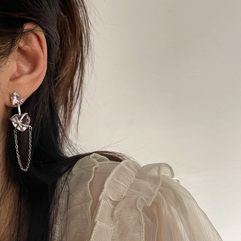 Anting Bentuk Hati Dan Bintang Aksen Zirkon Warna Pink Untuk Aksesoris