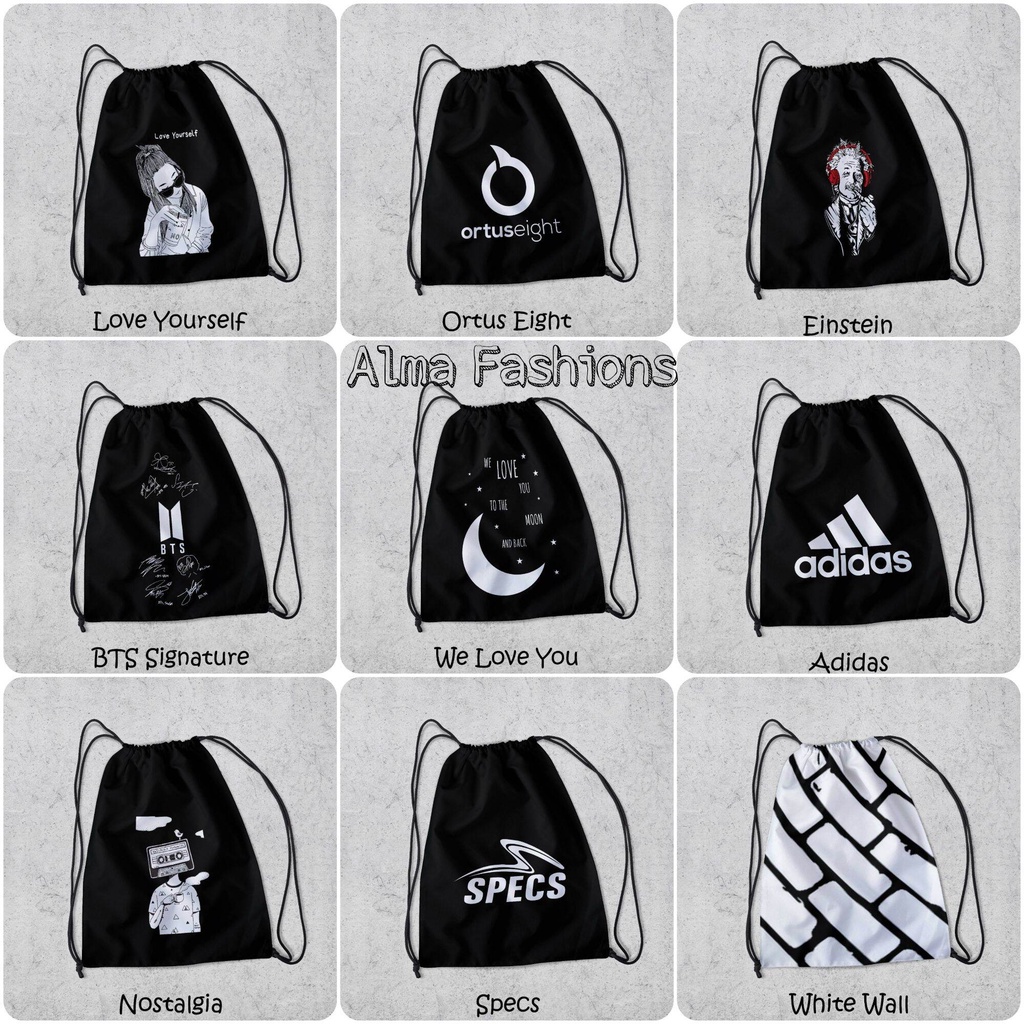 Tas Serut Anti Air - New String Bag - Tas Serut Waterprof Pria Dan Wanita - Tas Polos / Custom - Tas Olahraga