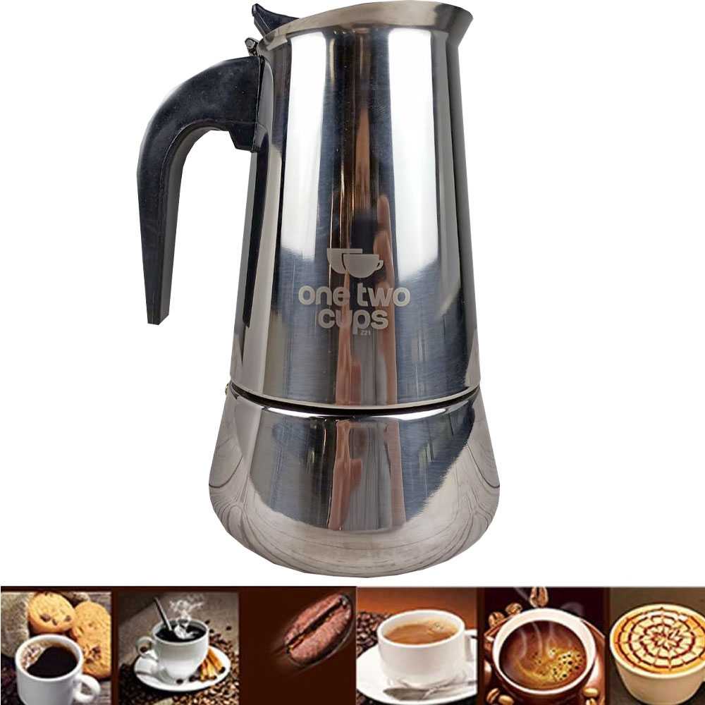 One Two Cups Espresso Coffee Maker Moka Pot Teko Stovetop Filter 300ml 6 Cup / Teko Kopi Expresso Stainless Panas Leher Angsa Ada Penyaringannya / Moka Moca Pot Kopi Coffe Maker Manual Espresso Portable / Teko Penyaring Saringan Kopi Teh Stenlis Set Murah