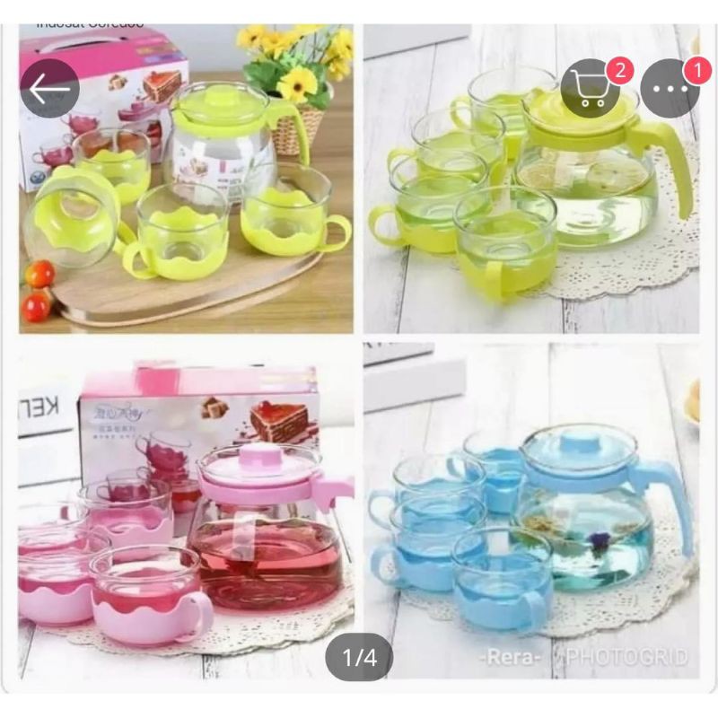 teapot set isi 5 warna teapot cangkir set kaca