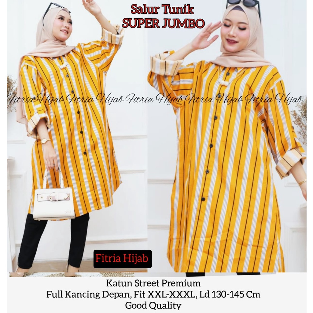 SALUR TUNIK SUPER JUMBO TOP ATASAN BAJU WANITA GARIS JUMBO BAHAN KATUN STREET PREMIUM LD 145 CM HQ