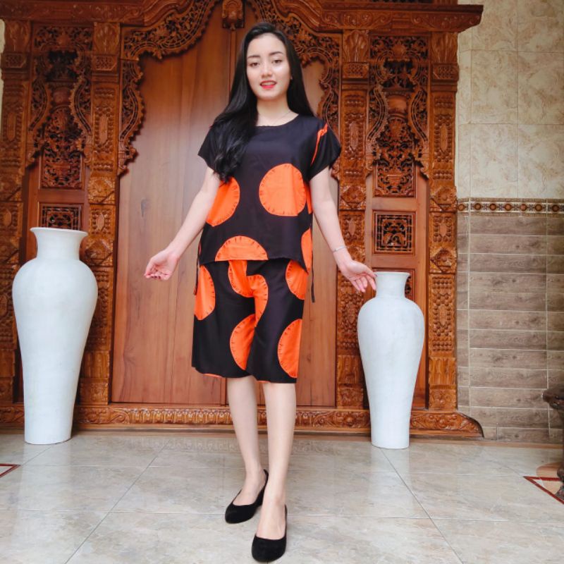 PIYAMA BALI - PIYAMA PENDEK - MOTIF JEPUN-Circle Black