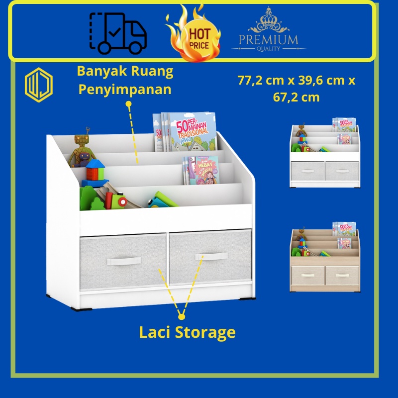 Rak Buku Anak Plus Storage Kekinian Penyimpanan Mainan Anak Kecil Lucu