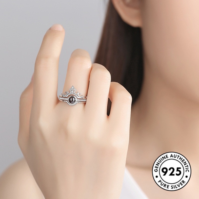 Cincin Bentuk Mahkota Bahan S925 Silver Gaya Elegan