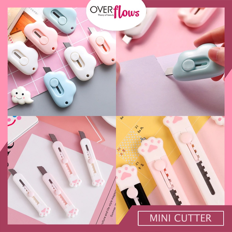 OVERFLOWS.ID Pisau Mini Cutter Silet Kecil Cutter Lucu Pisau Pemotong Kertas Desain Lucu Cloud Piso Cutter Kecil Cat Paw Small Paper Cutter