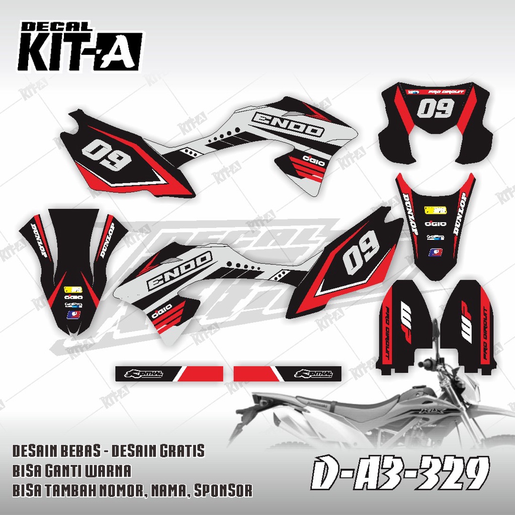Decal kawasaki KLX 150 BF MOTIF RACING SIMPLE HITAM MERAH
