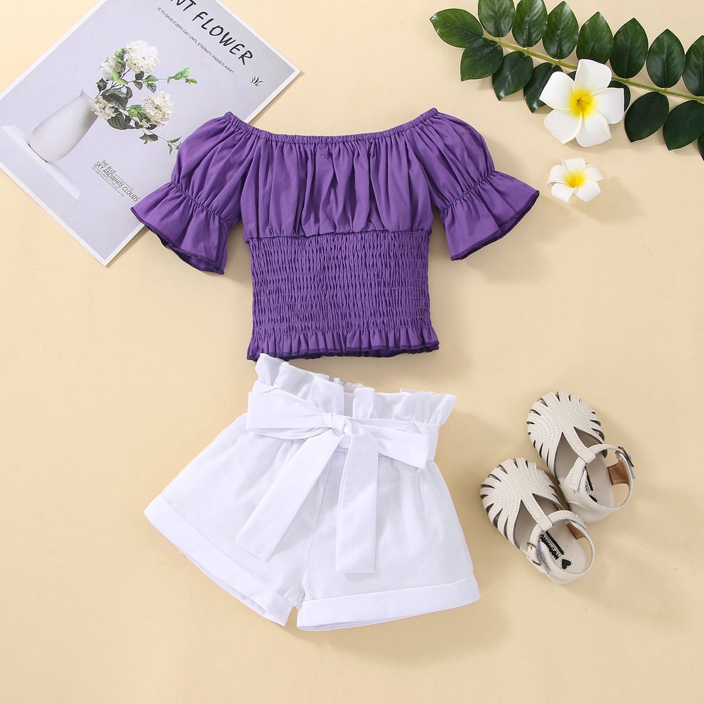 (LOLI-JKT) BS-248 SET ANAK CEWEK PURPLE HEART +CELANA PENDEK SIZE 90-140