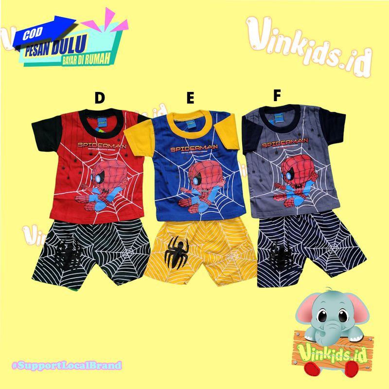 Baju anak superhero / Setelan Kaos Bayi/ Baju Bayi Motif Spiderman 6-12 Bulan