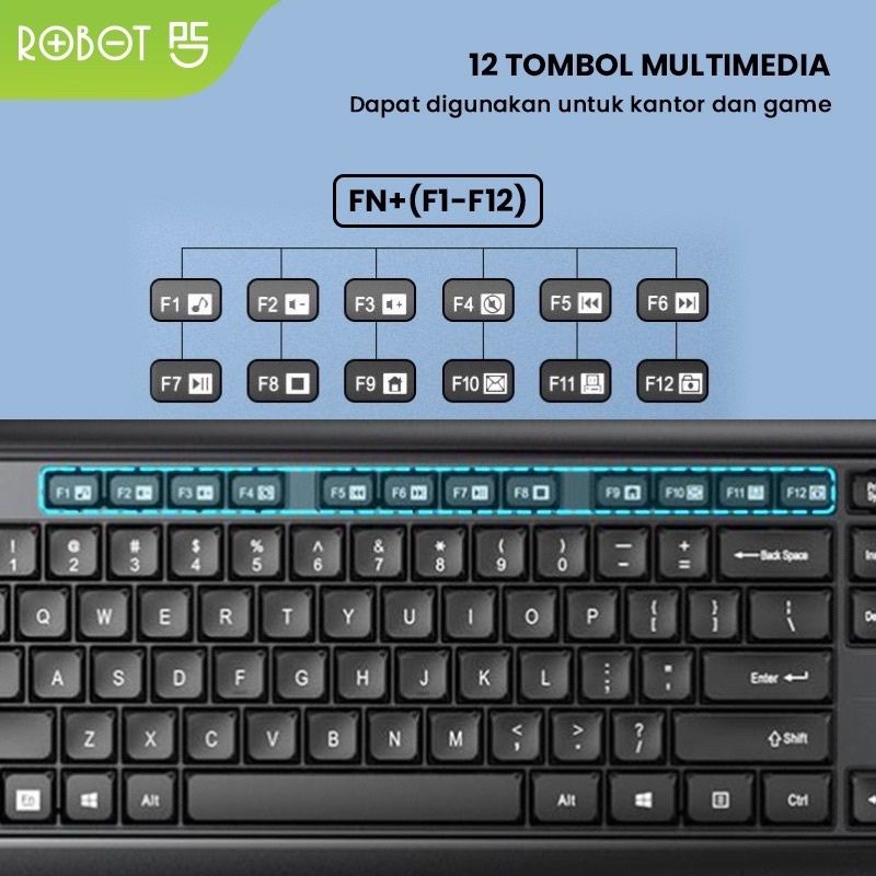 (VROFFSTORE) ROBOT Keyboard KM2600 Set Combo Keyboard and Mouse  for Komputer/Laptop Original Garansi