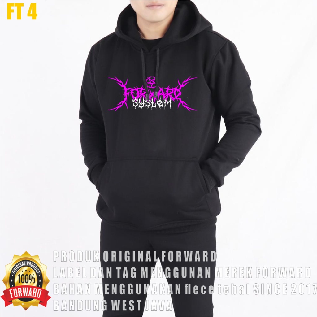 FORWARD SYSTEM - Sweater Hoodie Jumper Black &amp; Cream Motif Aesthetic Pria Bahan Katun Fleece Premium Forwardshop FT4