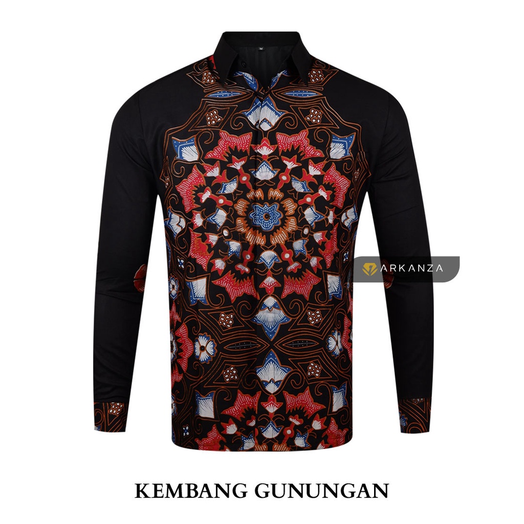 BATIK ARKANZA Motif KEMBANG GUNUNGAN Hem Atasan Kemeja Baju Batik Pria Cowok Laki Laki Slimfit Full Lapis Furing Lengan Panjang Lengan Pendek Original Asli