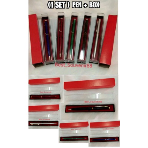 

Pulpen Metal /Pulpen Besi Bp Paku Medium + Box /Balpoint Promosi Polos + Box Merah