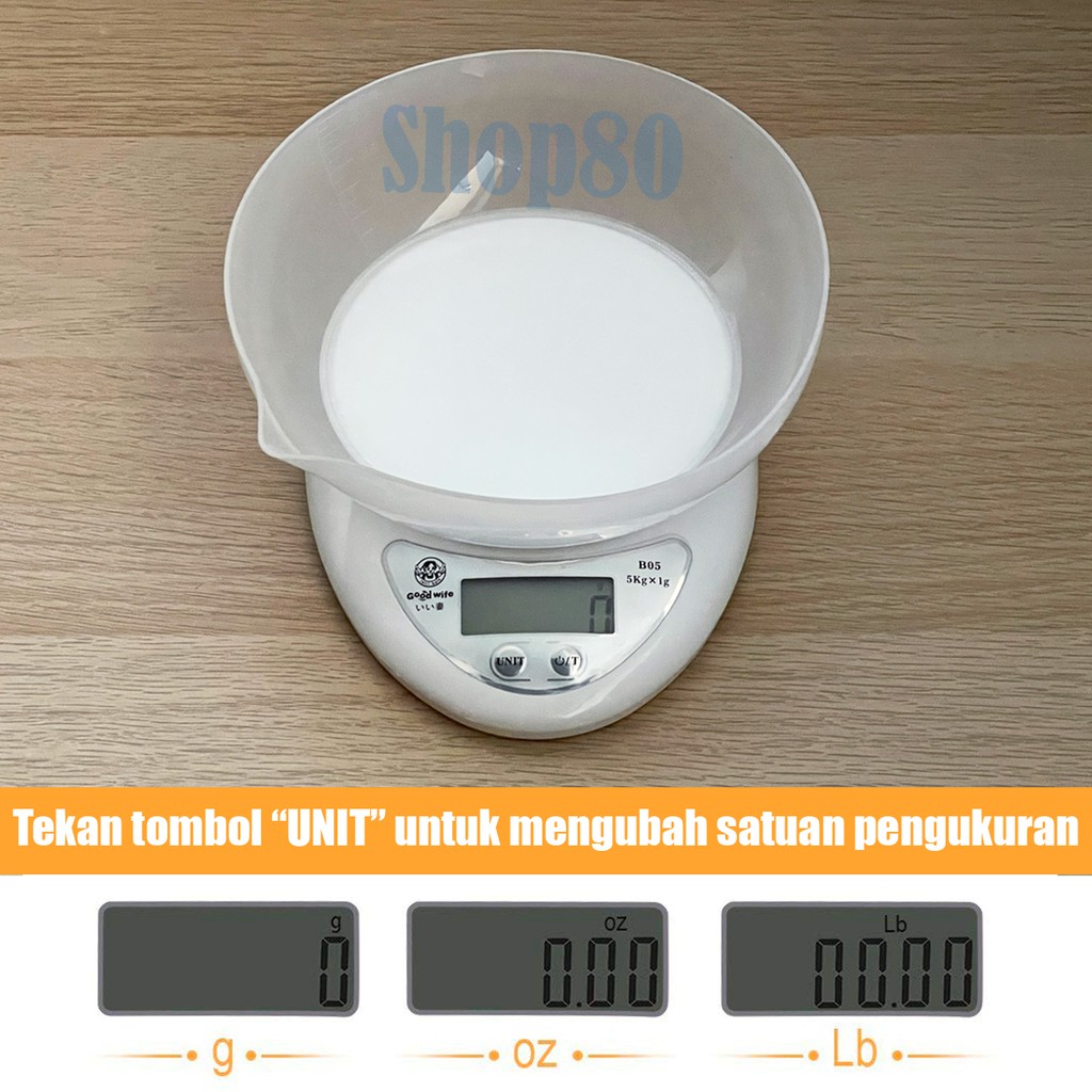 Timbangan Dapur Digital 5kg Mangkok Bahan Kue Masak Electronic Kitchen Scale 5 kilo kg