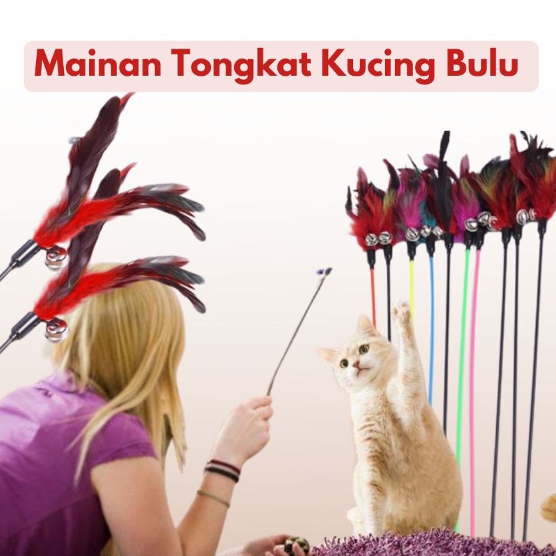 Mainan Bulu Kucing Mainan Tongkat Bulu Kucing Elastis Mainan Kucing Tongkat Bulu
