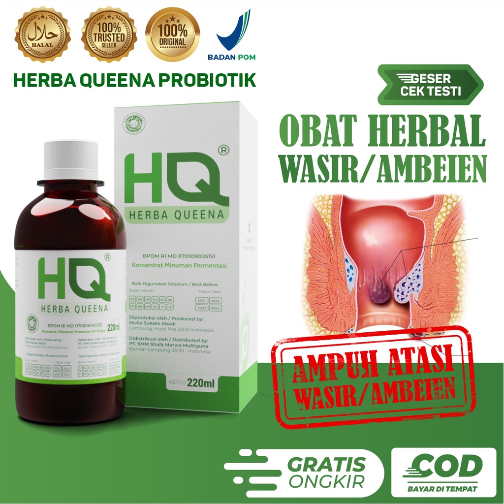 HQ Herba Queena Probiotik Obat Wasir Ambeien Cair 220ml Herbal 100% Resmi BPOM