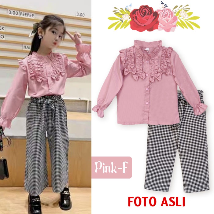 Setelan Baju Anak Perempuan Import Celana Kulot Anak Salur Setelan Anak Tunik Import Murah