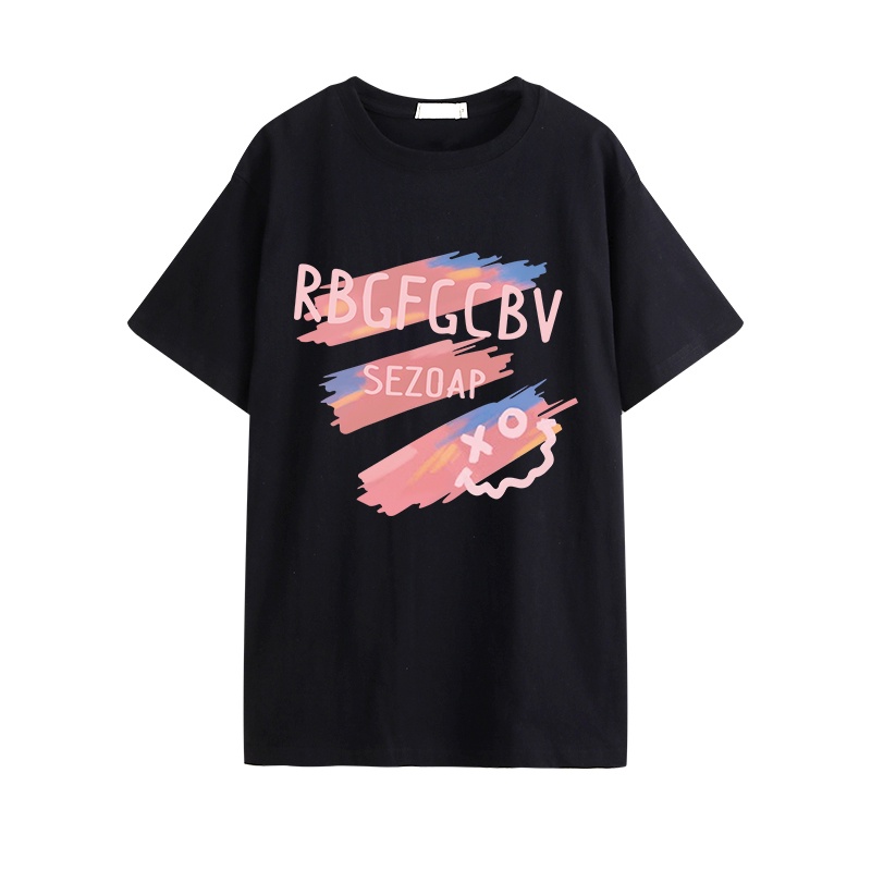 baju atasan wanita korean style letters graphic printing kaos import oversize hitam t shirt