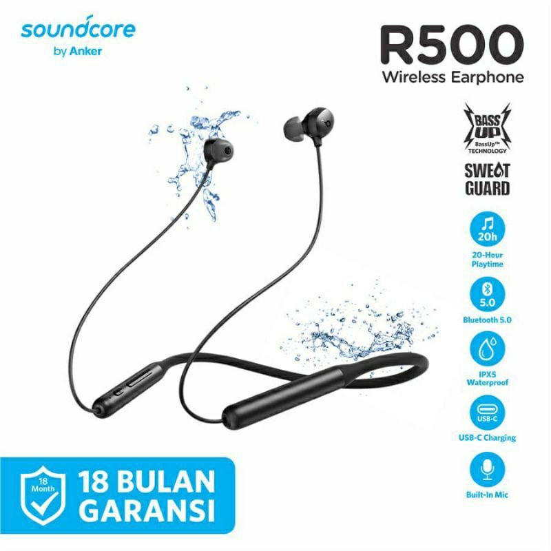 Earphone Anker Soundcore R500 Sport A3213 Headset Wireless Original