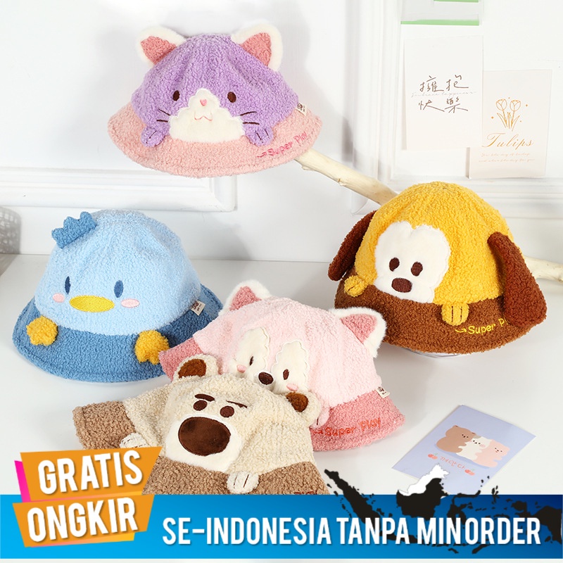 Topi Anak Anak Lucu Kartun Hewan  Hangat Domba Bulu Ember  Bayi Outdoor Tahan A  Mewah Ember Impor