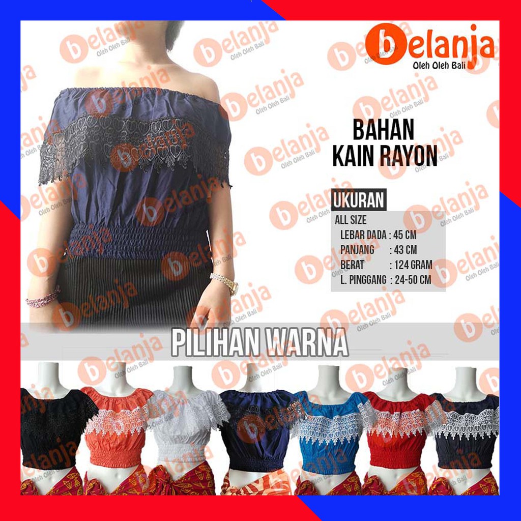 Baju Atasan Sabrina Renda baju atasan kaos wanita crop top Oleh Oleh bali