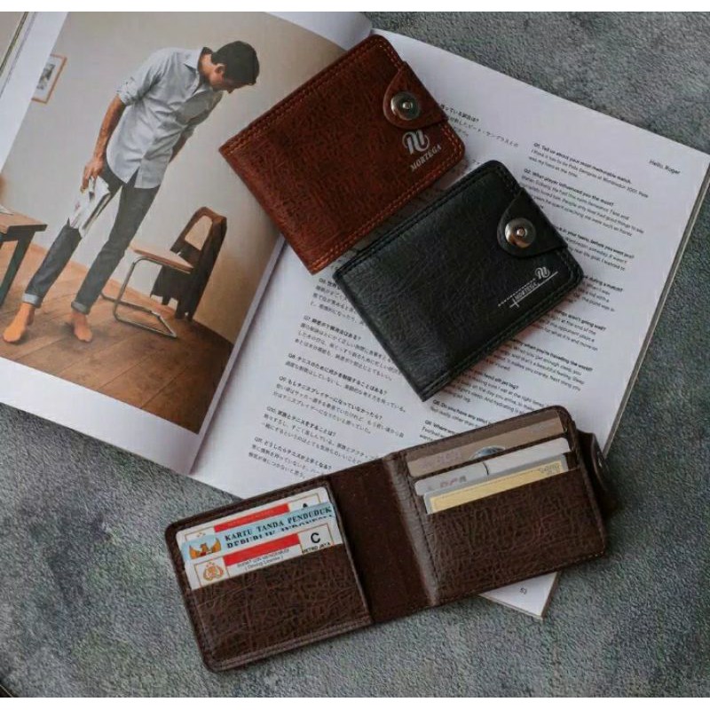 Dompet Lipat Pria Bahan Kulit PU model Kancing Magnet