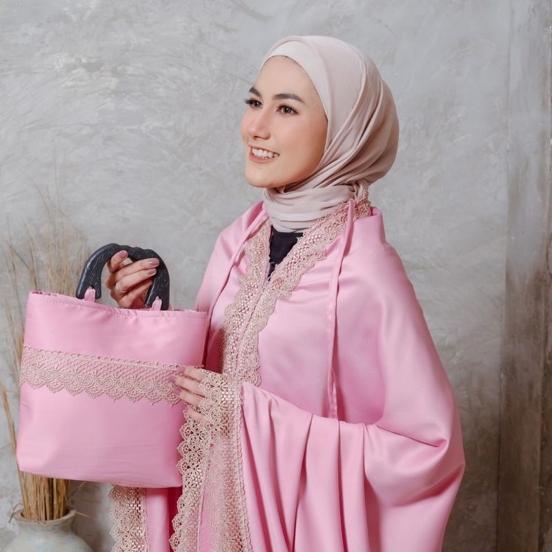Mukena Shanum Daily 2 In 1 Arabian Renda Mewah Premium Sutra Velvet Traveling