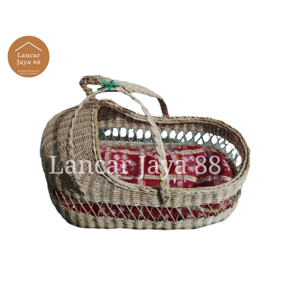 Keranjang Bayi Portable Rotan Asli Free Kasur