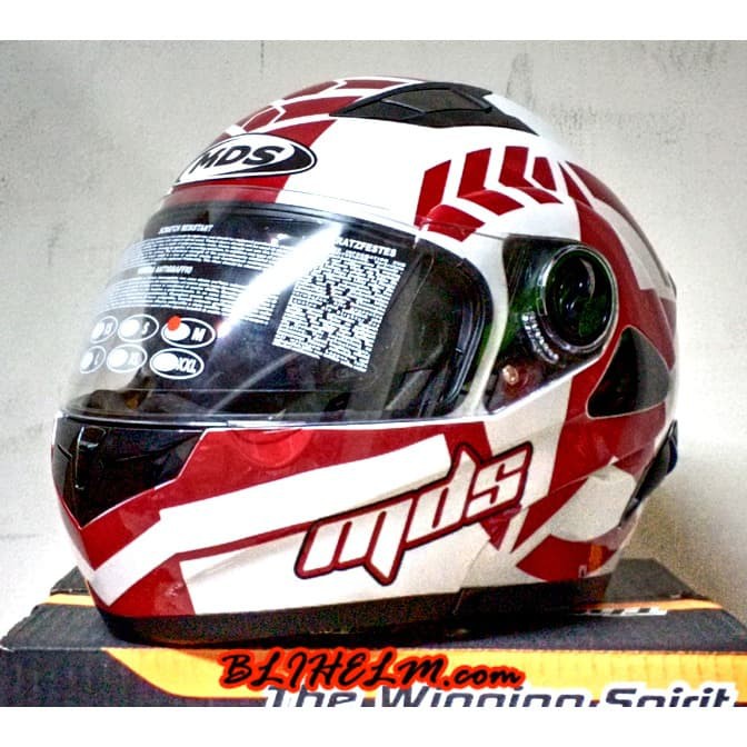 HELM MDS PRO RIDER 1 SERIES WHITE RED MAROON MODULAR HELMET SNI