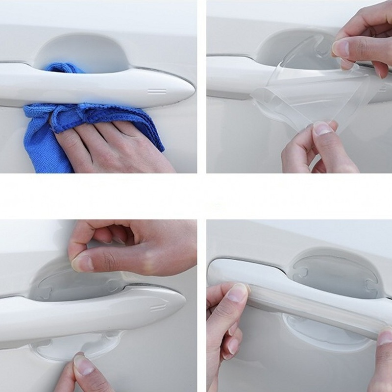 4 / 8Pcs Stiker Pelindung Gagang Pintu Mobil Universal Bahan Karet Transparan Anti Gores