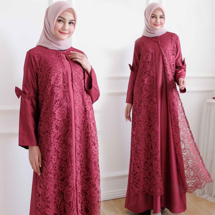 Gamis Pesta Mewah Kondangan Elegan Import Brukat Terbaru Seragam Brokat NATALI MAXI