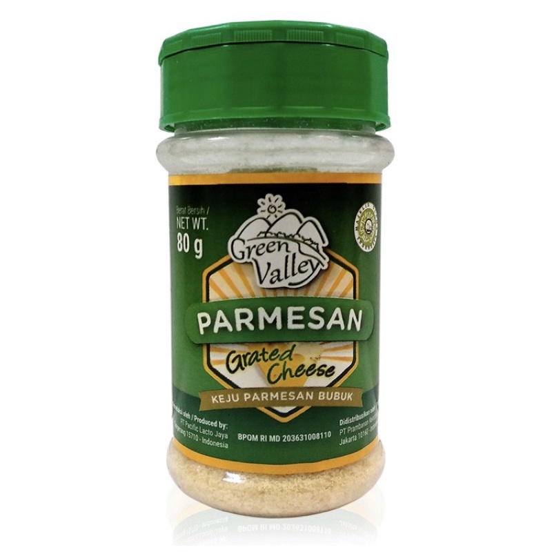 

GREEN VALLEY Grated Parmesan Cheese 80 gr Keju Parmesan Parut / Green Valley Parmesan Cheese / Keju Parmesan Bubuk / Green Valley grated cheese keju parmesan