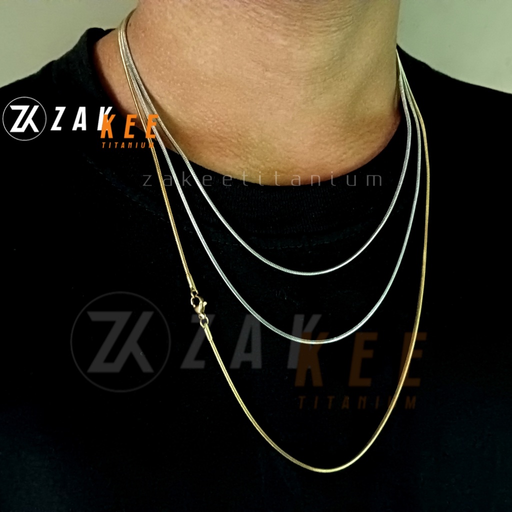 Kalung Titanium Pria Wanita Anti Karat Cowok Cewek Silver Perak Emas Putih Asli Kalung Bulat Panjang 45cm 50cm 60cm