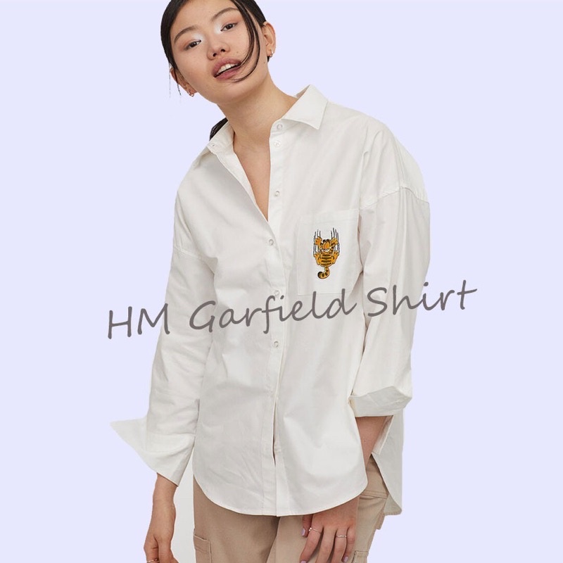[3warna] H&M 175 Garfield Shirt - Baju Kemeja Wanita Lengan Panjang Branded Original