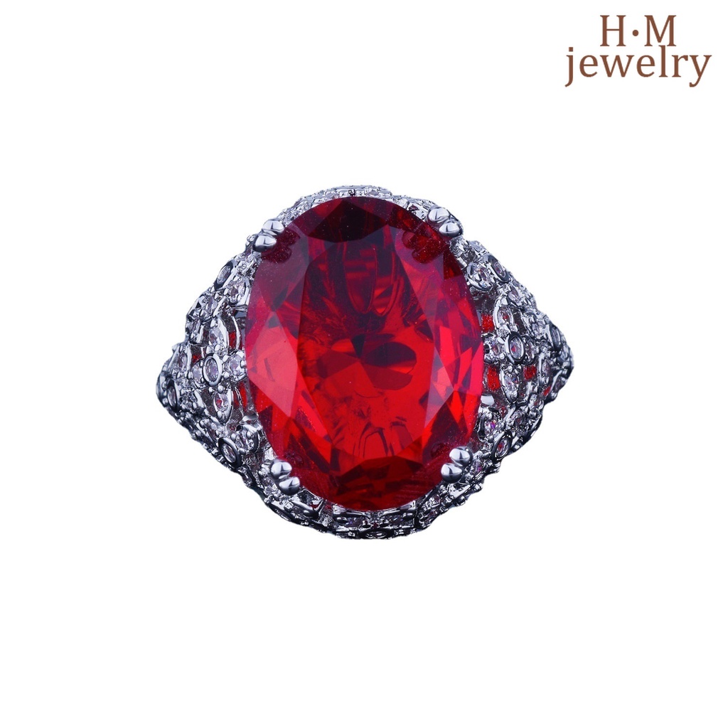 Cincin Berlian Ruby Besar Bahan S925 Silver