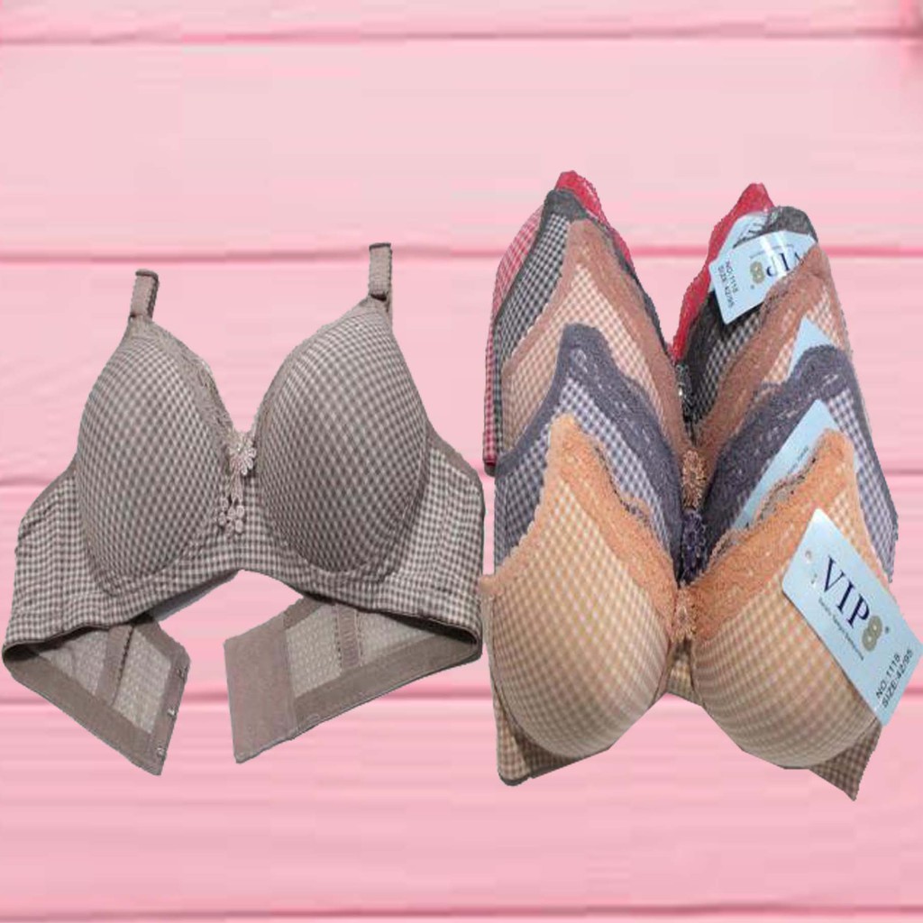 Bra jumbo push up bra cup C motif kotak kait 3 tanpa kawat Murah berkualitas Berandafashion