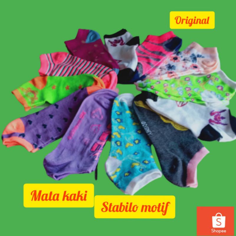 ( 12 pasang)KAOS KAKI PENDEK MOTIF KAOS KAKI MATA KAKI STABILO no kemas